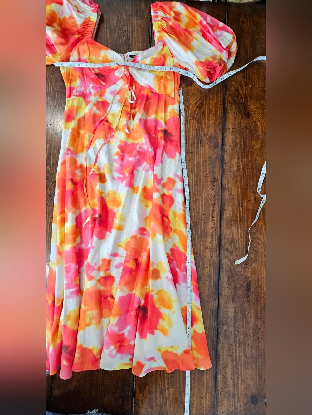 Alex Marie Pink & Orange Tie-Front Floral Midi A-Line Dress Women's Sz 10 NWT - Picture 5 of 8